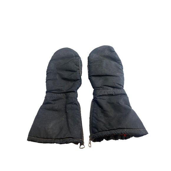 Vintage Black Leather Snowmobile Mittens Small - Picture 2 of 5